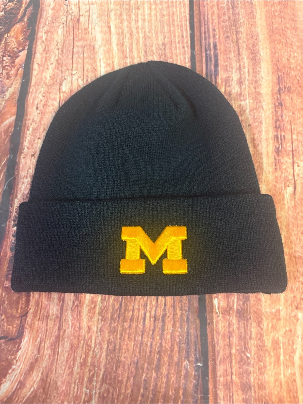 Black Beanie with Gold 'M' Embroidered Logo - Men Michigan Accessories